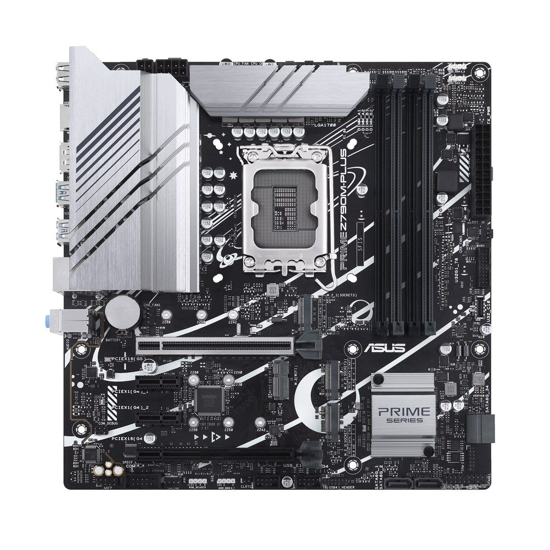 Asus | PRIME Z790M-PLUS | Processor family Intel | Processor socket  LGA1700 | DDR5 DIMM | Memory slots 4 | Supported hard disk drive interfaces SATA  M.2 | Number of SATA connectors 4 | Chipset  Intel Z790 | mATX