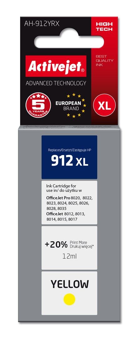 Cartus cerneala Activejet AH-912YRX ,Galben ,12 ml (compatibil cu HP 912xl)