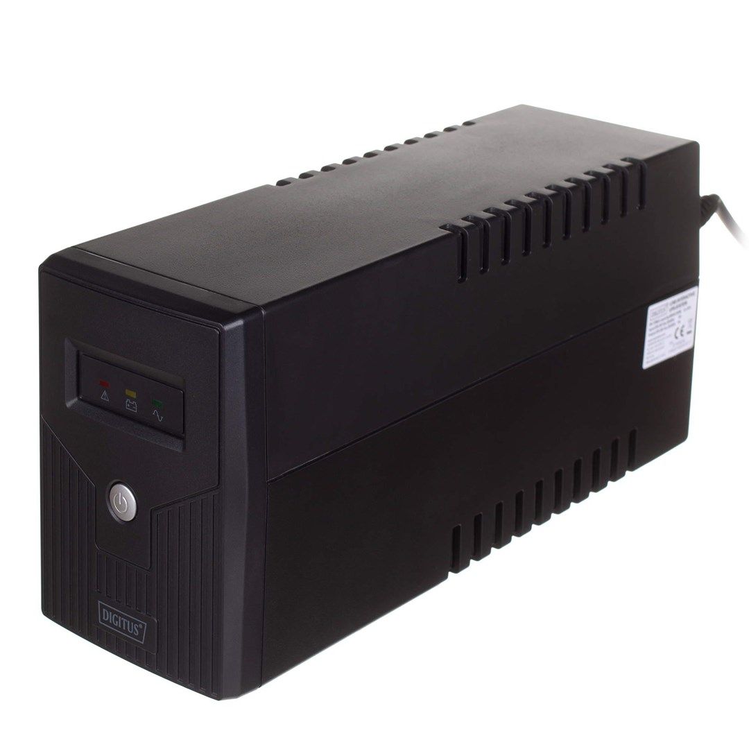 UPS Digitus DN-170064, 800 VA, 480 W, line-interactive, 2x Schuko, 1x RJ45, 1x USB, 12V 9Ah LED, Tower, Negru