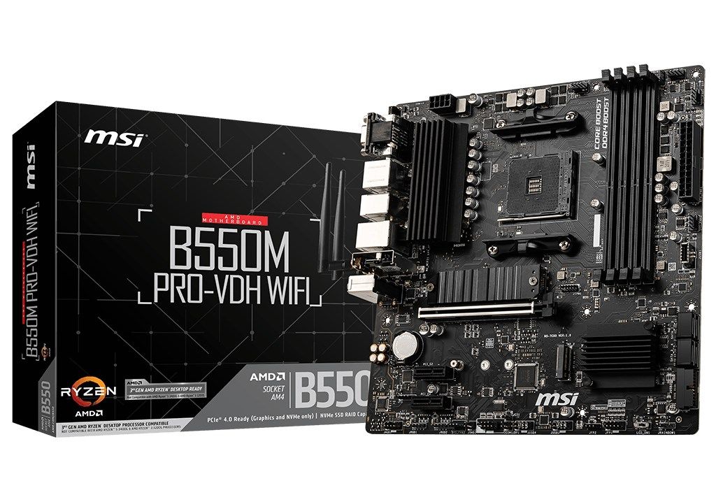 MSI | B550M PRO-VDH WIFI | Processor family AMD | Processor socket AM4 | DDR4 | Memory slots 4 | Number of SATA connectors | Chipset AMD B | Micro ATX