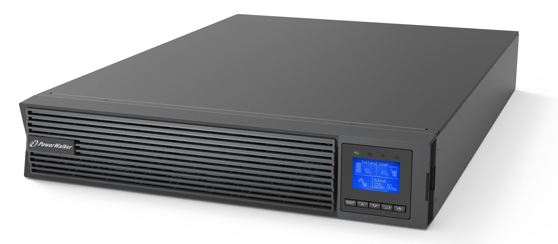 UPS PowerWalker VFI 3000 ICR IOT PF1, 3000 VA, 3000 W, cu management, on-line double-conversion, 8x C13, 1x C19, 12V/9Ah LCD, Tower/Rack 2U, Negru