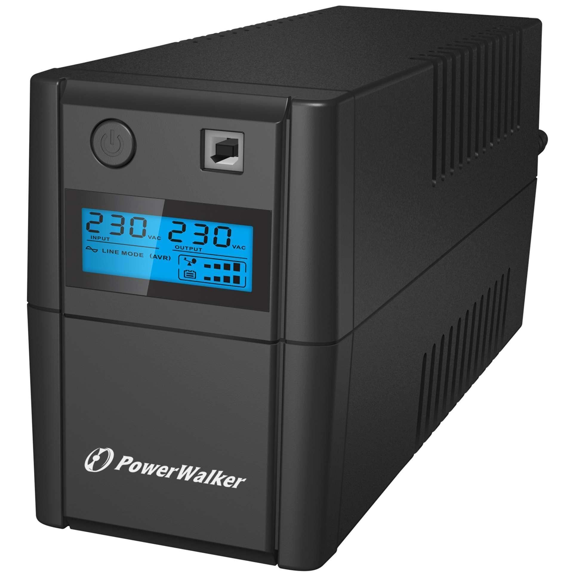 UPS PowerWalker VI 850 SHL, 850 VA, 480 W, cu management, line-interactive, 2x Schuko, 1x RJ45, 1x USB, 12.0V/9.0Ah LCD, Tower, Negru