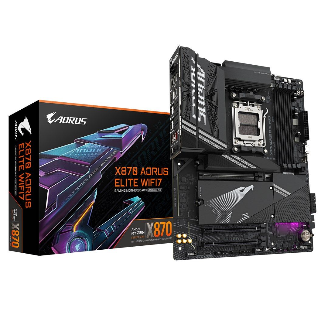GIGABYTE X870 A ELITE WIFI7 Motherboard - Supports AMD Ryzen 9000 CPUs  16+2+2 phases VRM  up to 8000MHz DDR5 (OC)  4xPCIe 5.0 + 4xM.2  Wi-Fi 7  2.5GbE LAN  USB 3.2 Gen 2x2