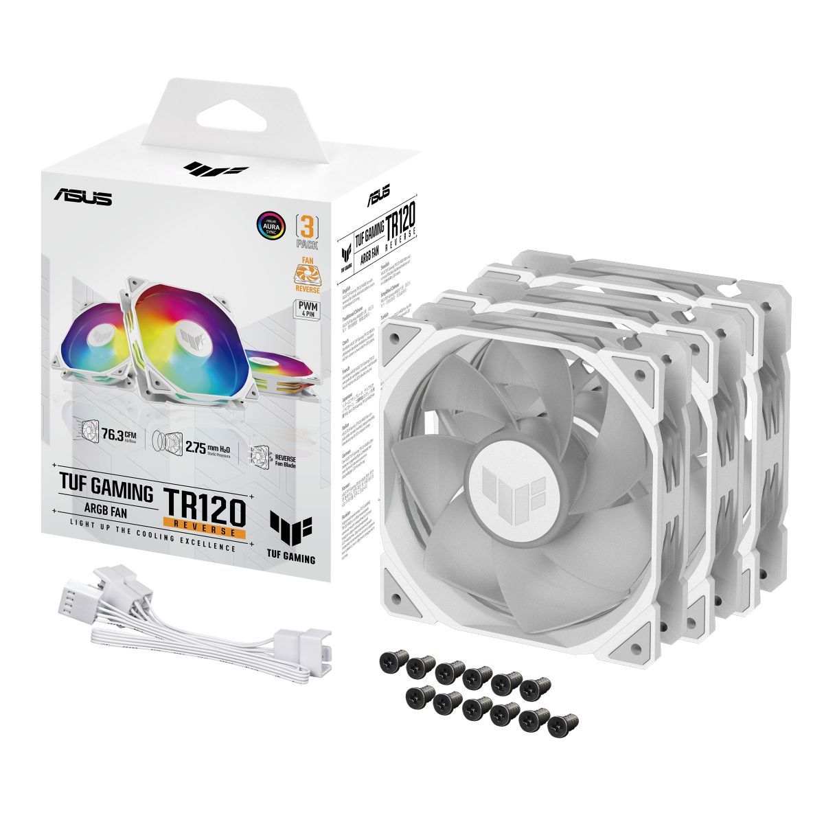 Ventilator Asus TUF GAMING TR120 FAN ARGB REVERSE WHITE ,120 x 120 x  mm ,2400 rpm ,Alb ,ARGB