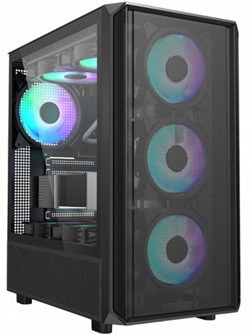 Carcasa gaming Serioux Vanguard, tip middle tower, capac superior cu filtru magnetic de praf, panoul lateral: sticla securizata, sasiu: SPCC 0.5T, USB2.0x2+HD Audio, USB 3.0 x1, porturi rezervate pentru ventilator:, față: 3 x ventilatoare fix de 120mm(incluse)ARGB, suportă cooler pe  lichid