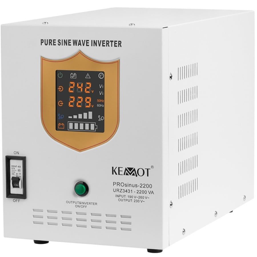 UPS Kemot URZ3431, 2200 VA, 1600 W, 2x Schuko, 12 V DC, Tower, Alb
