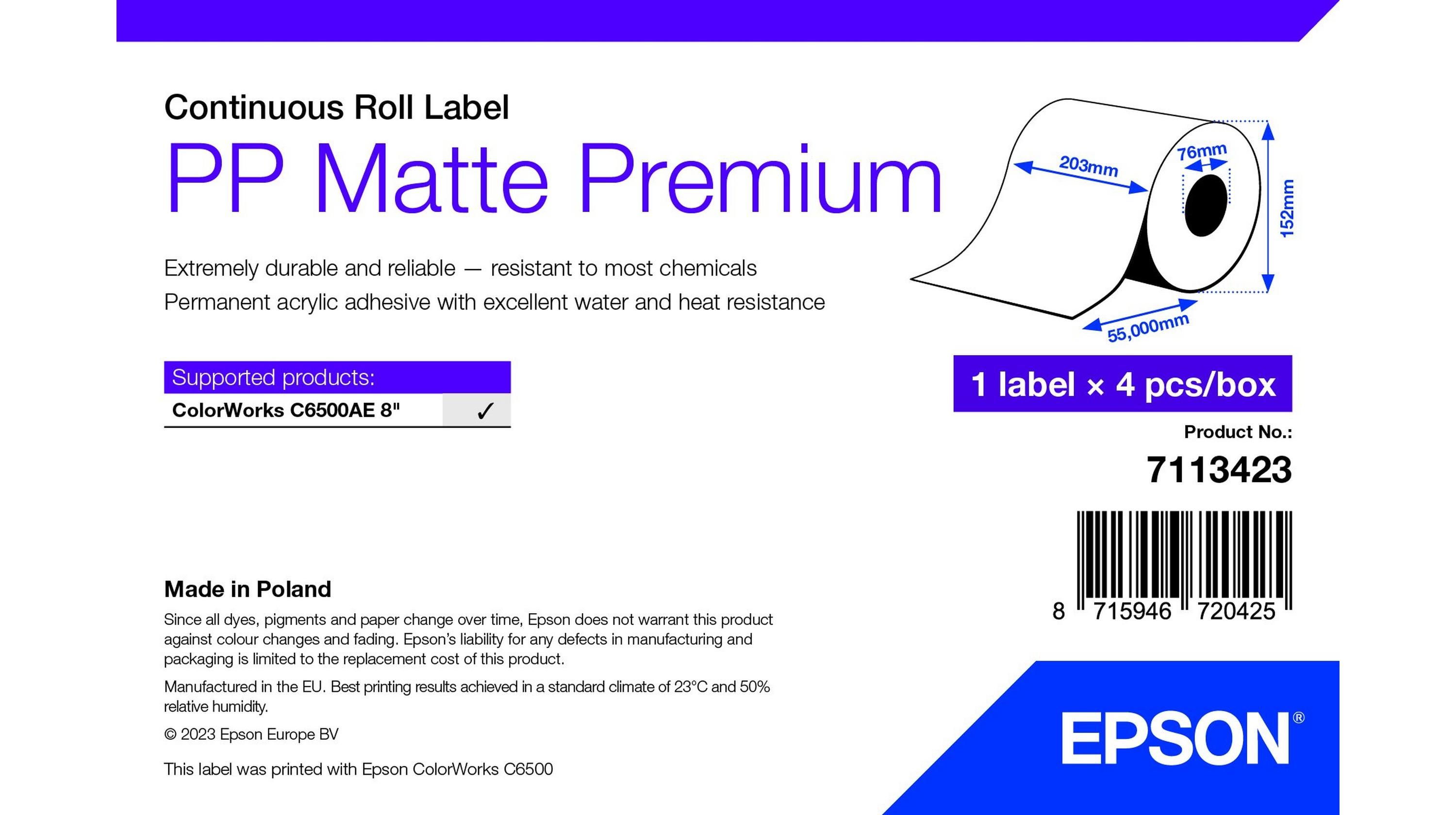 PP MATTE LABEL PREM CONTINUOUS/ROLL 210X55MM