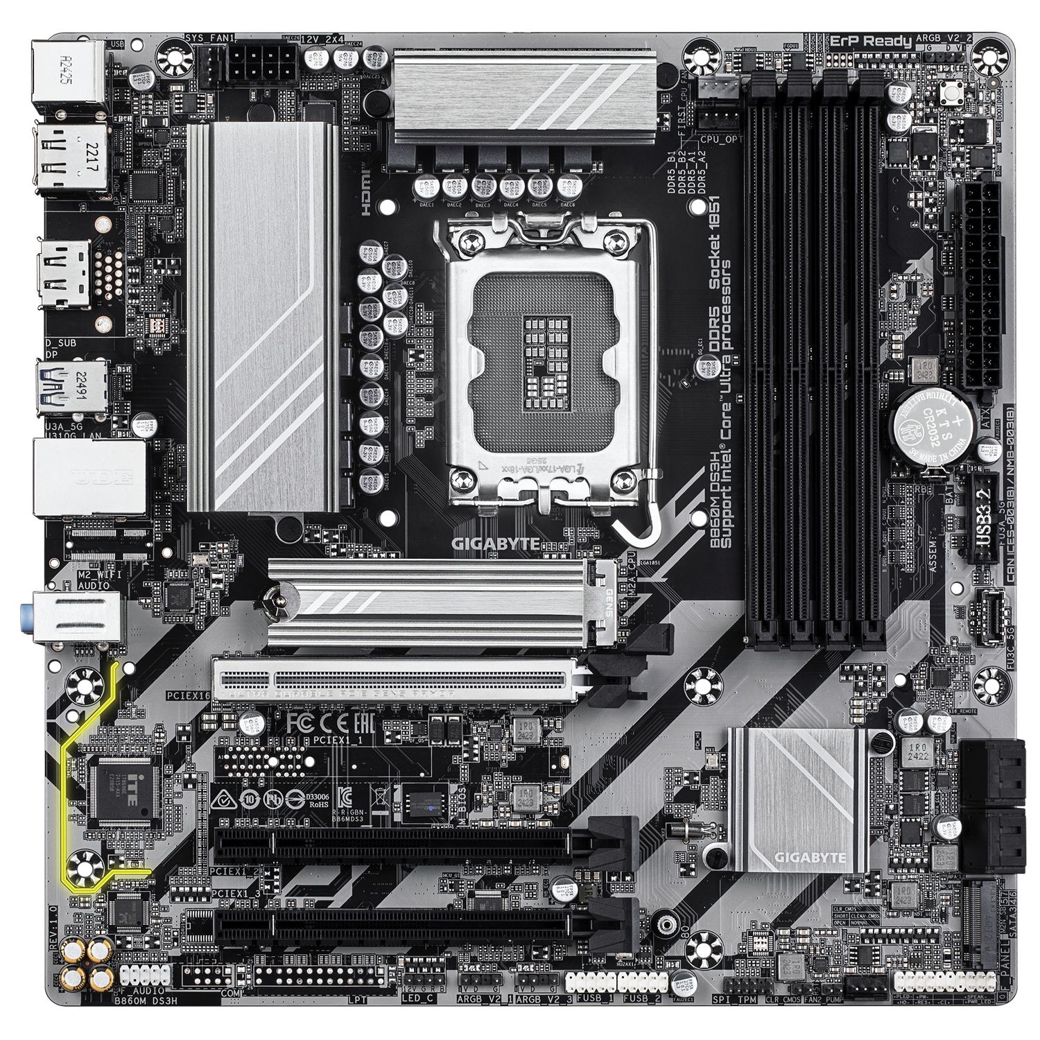 Placa de Baza GIGABYTE B860M DS3H LGA1851, 4x DDR5, 1x HDMI 2x DP, 1x PCIE 5.0 x16 2x PCIE 4.0 x16, 2x M.2, 4x SATA 6GB/s, mATX