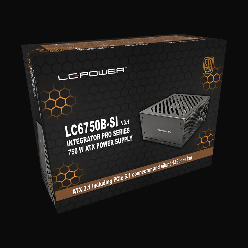Netzteil ATX 3.1 LC-Power 750W/135mm 80+ Bronze 1x PCIe 5.1 12V-2x6 12+4 pin, 2x PCIe 6+2 pin