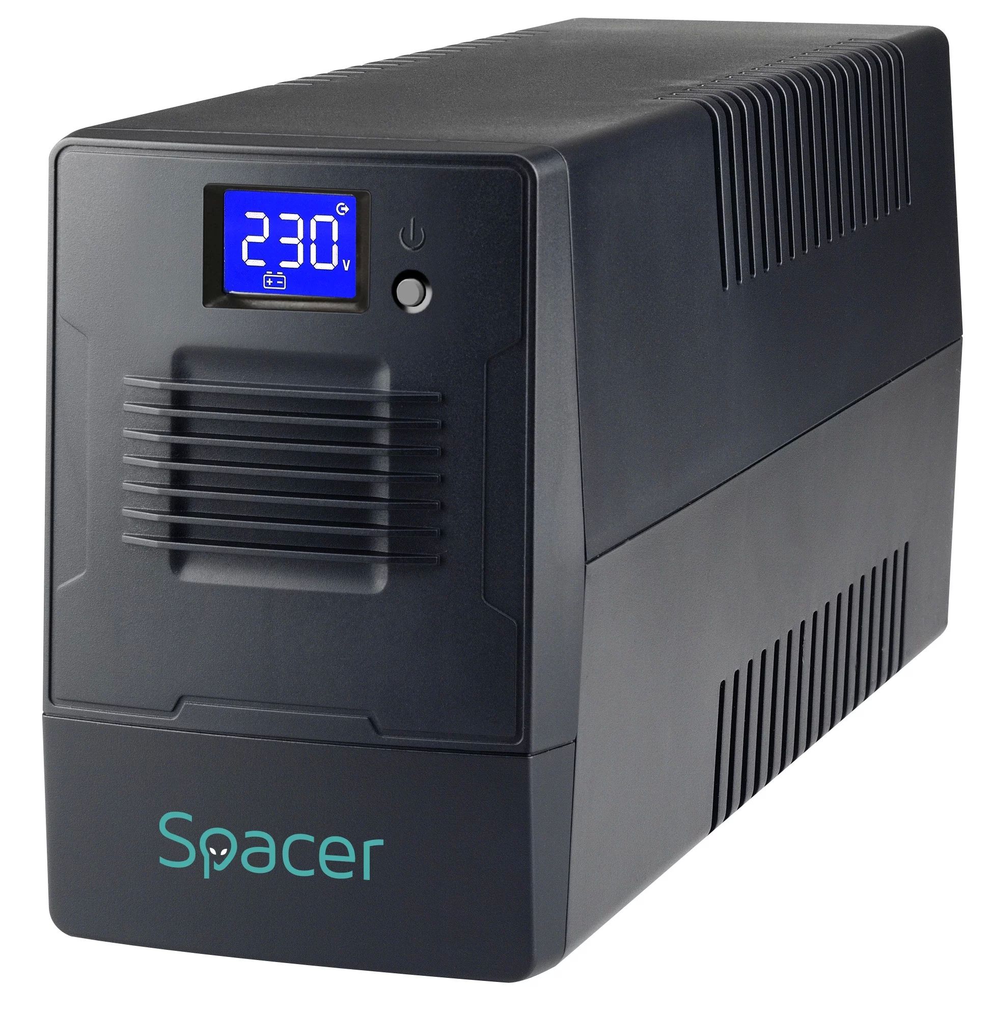 UPS Spacer SPUP-2000D-LIT01, 2000 VA, 1200 W, cu management, line-interactive, 4x Schuko, 1x RJ45, 1x USB, 12V/9Ah 3 minute, LCD, Tower, Negru