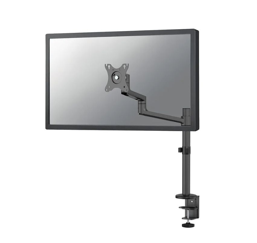 Brat monitor Neomounts DS60-425BL1 pentru display-uri cu diagonale 17 -27 , sistem de prindere VESA 75x75~100x100, greutate maxima suportata 8kg, tilt +90°, -30°, swivel +90°, -90°, rotate +360°, distanta fata de perete 128-459mm inaltime reglabila manual 275-555mm culoare negru. Garantie 5 ani