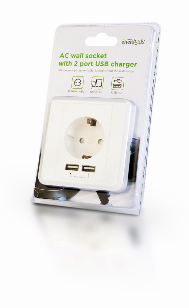 GEMBIRD EG-ACU2A2-01 Energenie AC wall socket with 2 port USB charger German socket