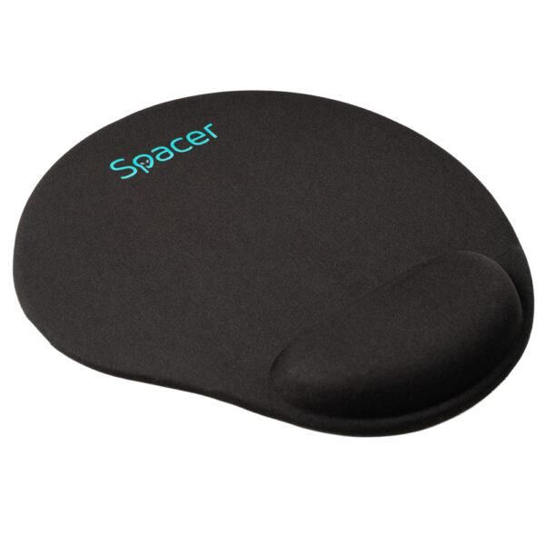 MousePAD SPACER, suport incheietura cu gel, cauciuc si material textil, 240 x 220 mm, negru  SPMP-PAD-GEL-BK