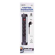 PRELUNGITOR LOGILINK, Schuko x 4, conectare prin Schuko (T), ON/OFF, 16 A, 1xUSB-A, 1xUSB-C, cablu 1.5m, protectie IP20, negru-argintiu,  LPS278U  (timbru verde 0.8 lei)