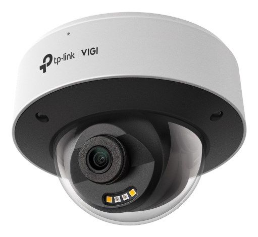 VIGI 4MP Full-Color Dome Network Camera SPEC: 4MP, 2.8mm Fixed Lens, 1/2.7  Progressive Scan CMOS, H.265 +/H.265/H.264+/H.264, IR&White LED, 25fps/30fps (2560 × 1440), IP67, IK10, PoE/DC 12V,120dB WDR, Built-in Mic/Speaker, micro-SD Slot (up to 512GB) FEATURE: Full-Color and IR Night Vision (Up to