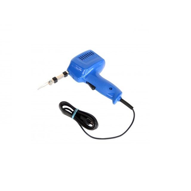 Soldering gun for tin, fludor, power 125W
- it is powered at 230V AC
- the set also contains 5 spare tips
Packaging: blister 1 pc

Destination:

The transformer soldering gun is designed for soldering small components. It is especially recommended for soldering connections in electrotechnics, where the soldered components will not be damaged by the resistance heat of the soldering loop. It is a compact device, in accordance with the regulations valid during its manufacture and approved for operation by the national verification center. The transformer with nickel terminals of the secondary is deposited in the plastic case. The soldering loop is fixed on their ends with the help of M3 screws. Operation is controlled using the microswitch button. In the case, under the terminals of the secondary, is the LED diode. The connection to the electrical voltage network is made with the help of a flexible cable of 1.8 m. The use: Before putting into operation, the handle must be adjusted in the right working position. During this action, the soldering gun must be disconnected from the electrical network. After adjusting the loop and inserting it into the socket (with the established voltage of 230 V and appropriate protection), the device is ready for use. By pressing the button of the soldering gun, it is put into operation. At the same time, the LED diode lights up as an indicator of operation and which at the same time illuminates the glued area. The sticking time - button contact is 10 seconds, the rest period until the next start is 30 seconds. This cycle must be respected in order not to overload the transformer. Before the first gluing, it is recommended to dip the hot handle in rosin. When using the tubular tin (max. &ampOslash &ampplusmn3 mm) dipping is not necessary, being filled with rosin.

Spare parts:

Soldering loops can be purchased in stores with electrical installation materials.

Warning:

Use the soldering gun only at the voltage mentioned on the label and in the instructions. Before the first start-up, check the condition of the power cable, so that it is not damaged. This check must be repeated before every other use, or in case of suspicion of damage due to incorrect handling. Use the device only where there is no risk of damage to the soldered components from the heat of the soldering iron. For all actions - replacing the handle, checking the power cable, etc. the soldering gun must be without voltage, the plug removed from the socket.

Liquidation:

Liquidate the product according to the valid regulations and orders, i.e. hand over the packaging and electrical devices to the places designated for this purpose. All repairs and interventions on the electrical components of the soldering gun can only be carried out by the specialized workshop with appropriate qualifications, or by the manufacturer. This appliance can be used by children aged 8 years and older and the elderly or with reduced physical, mental and sensory capabilities or with insufficient experience and knowledge, only if they are supervised or have been instructed in the safe use of the appliance. the consumer and understand possible dangers. It is forbidden for children to play with this consumer. Cleaning and maintenance by the user cannot be performed by children without supervision.