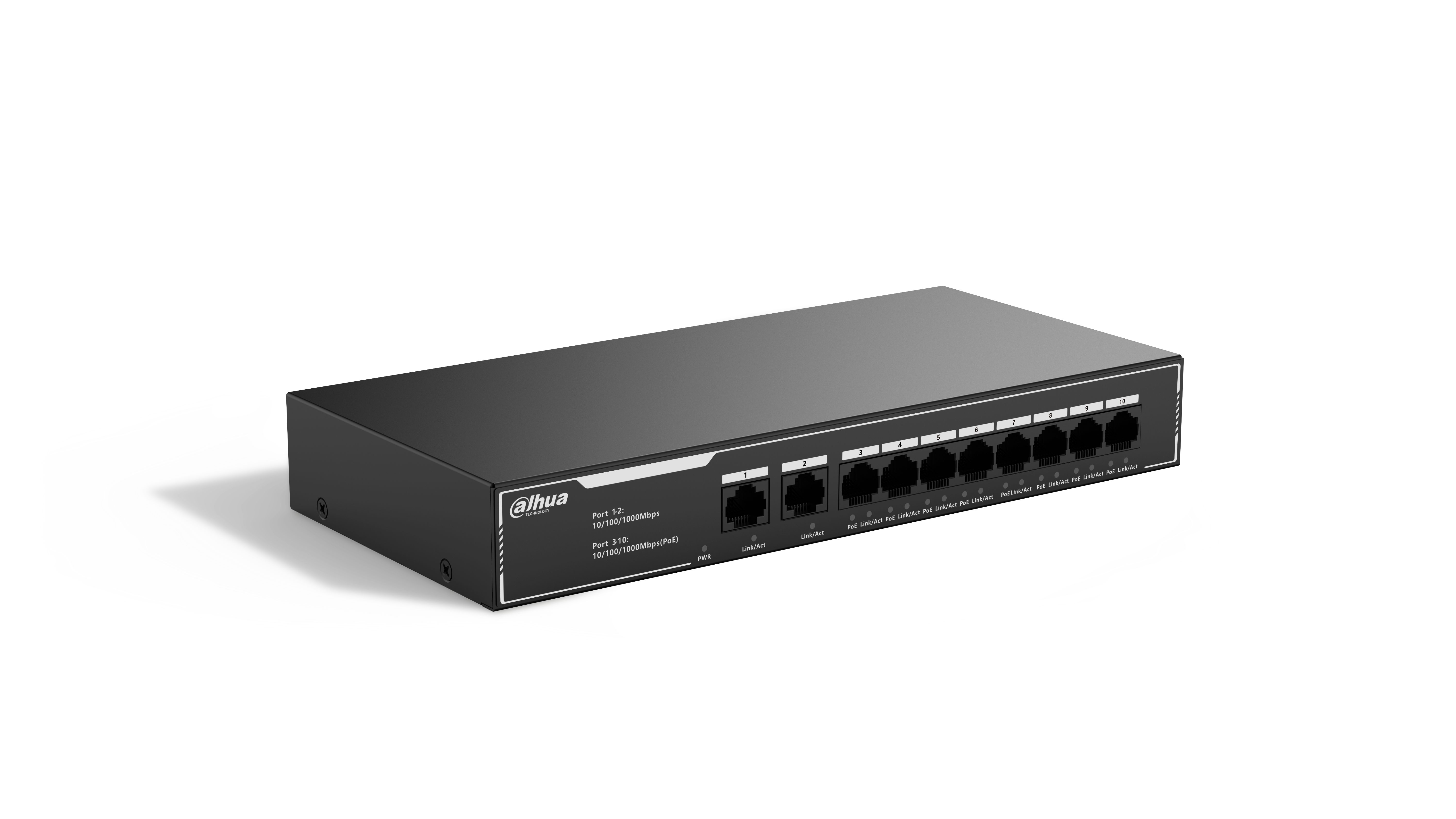 Dahua SG1010LP Switch Gigabit PoE economic cu 10 porturi, dintre care 8 porturi PoE
