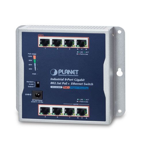 PLANET IP30 Industrial 8-Port Fara management Gigabit Ethernet (10/100/1000) Power over Ethernet (PoE) Suport Gri