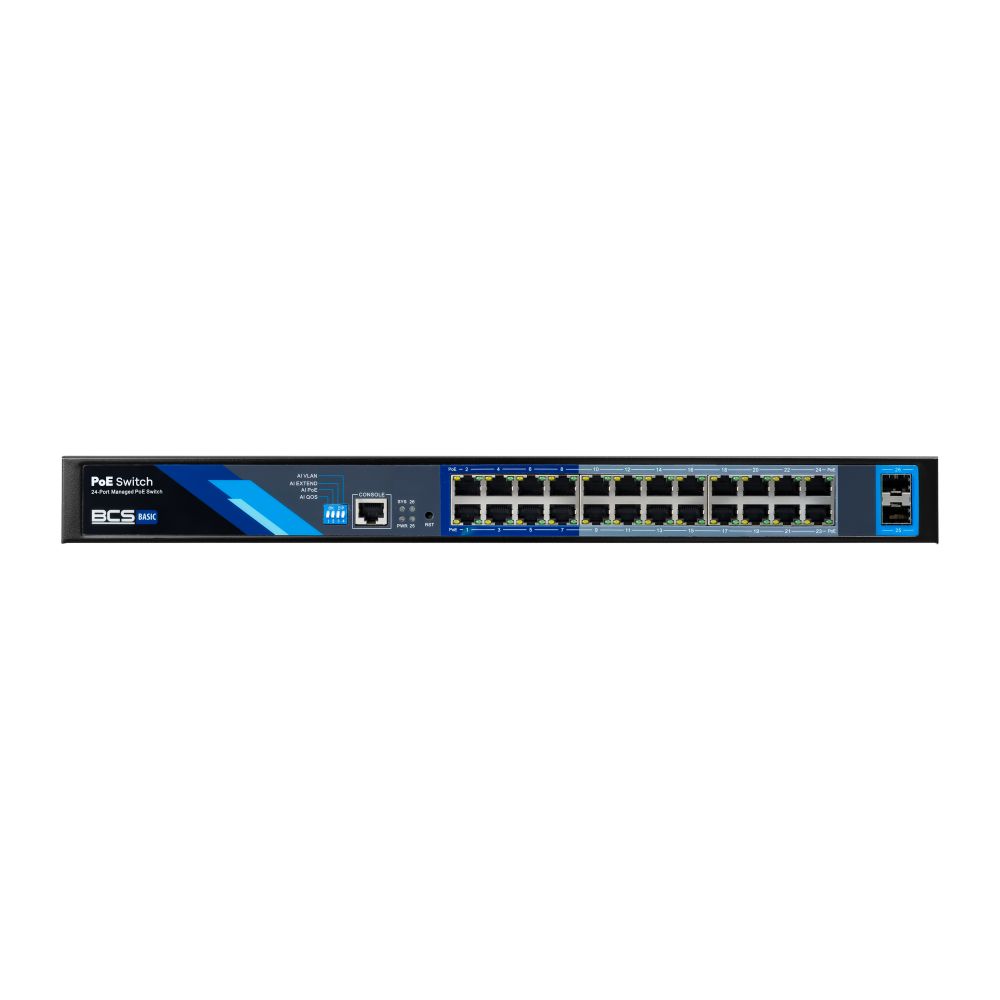 BCS BCS-B-SP24G-2SFP-M Switch PoE Gestionat 24 Porturi 1Gbps cu Tehnologia exPoE