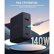 Alimentator retea Aukey, PA-B7O BK, 140W, fast charge, 2 x USB-C, 1 x USB-A, negru,  EU001-LLTSEUN1041556  (timbru verde 0.18 lei) - 689323785780