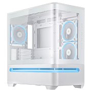Carcasa ASUS AP202 Small Tower ARGB ALB, Tempered Glass, Sloturi Expansiune 4, Drive Bays: 2x2.5 /3.5  Combo, Ventilatoare Suportate: 6 (spate: 1x120mm, sus: 3x120mm sau 2x140mm, lateral: 2x120mm), Ventilatoare Incluse: 3 (spate: 1x120mm, lateral: 2x120mm), Format Placa de Baza Suportat: Mini-ITX