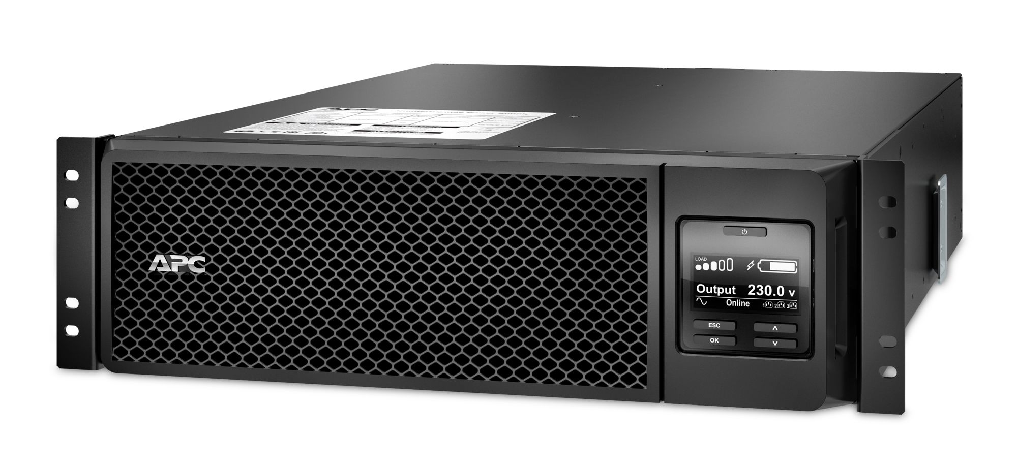 UPS APC SRT5KRMXLI, 5000 VA, 4500 W, cu management, on-line double-conversion, 6x C13, 4x C19, 1x RJ45, 1x USB, 192V Baterie cu plăci de plumb şi acid, LCD, Rack 3U, Negru