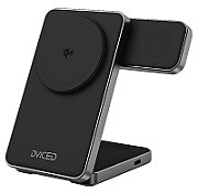Dviced 3-in-1 Foldable Qi2 magnetic wireless charger stand w cable, wall charger - Black