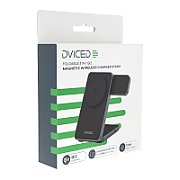 Dviced 3-in-1 Foldable Qi2 magnetic wireless charger stand w cable, wall charger - Black