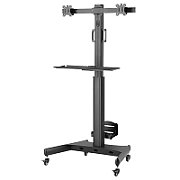Stand TV mobil pe roti pentru 2 televizoare, 13-32 inch, reglabil, suport PC, raft tastatura, TECHLY, negru, ICA-TR42