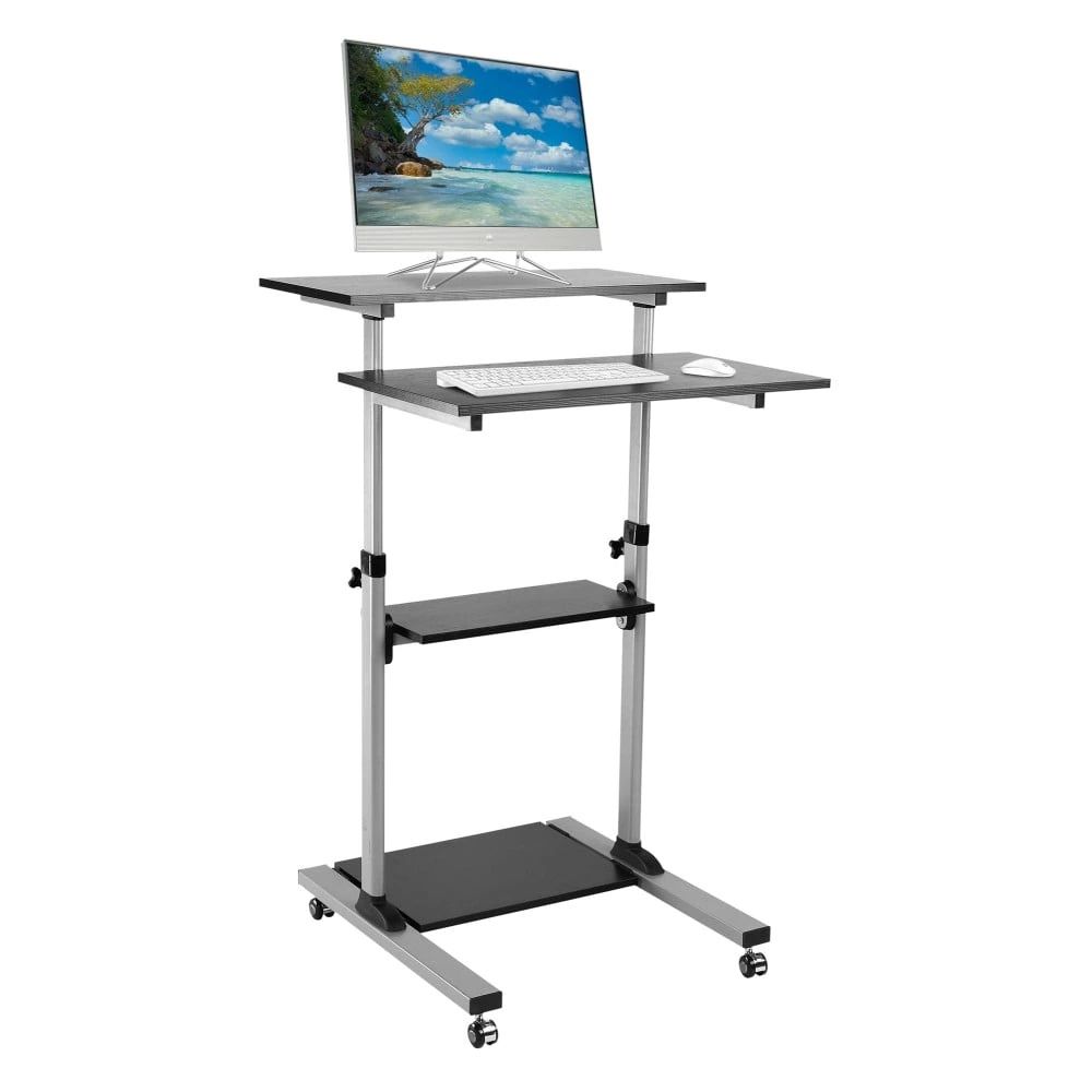Statie de lucru pentru laptop, raft suplimentar, mobil pe roti, TECHLY, negru, ICA-TB TPM-1BK