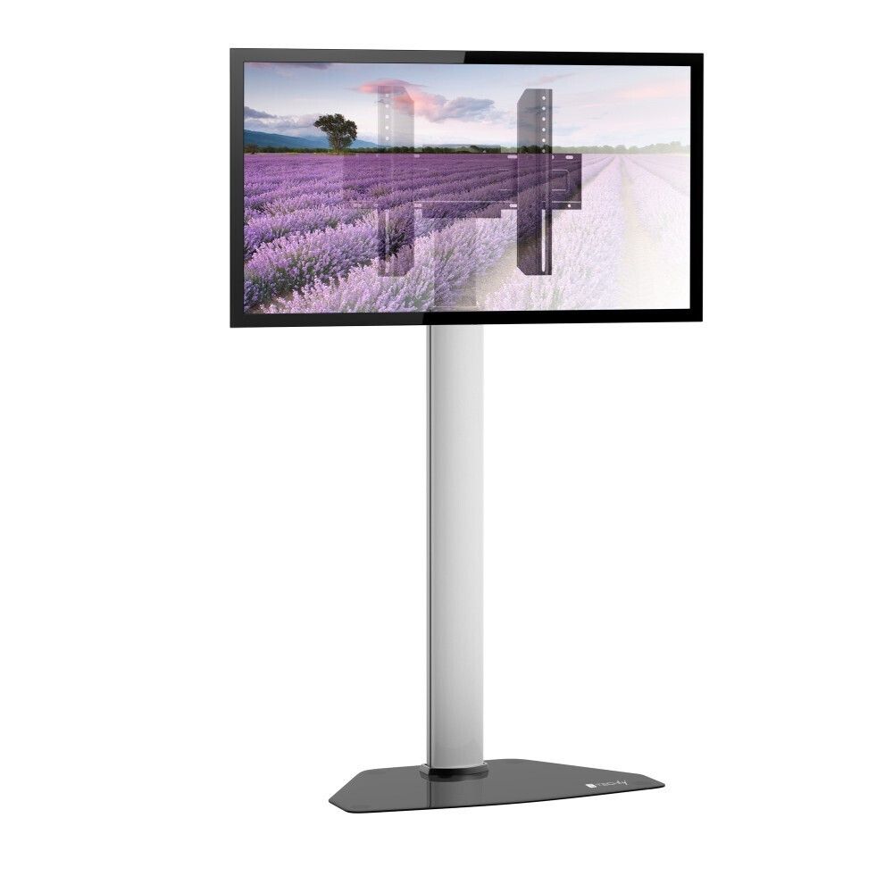 Stand TV, inaltime si rotire reglabile, baza sticla, picioare antiderapante, 32-65 inch, Argintiu, Techly