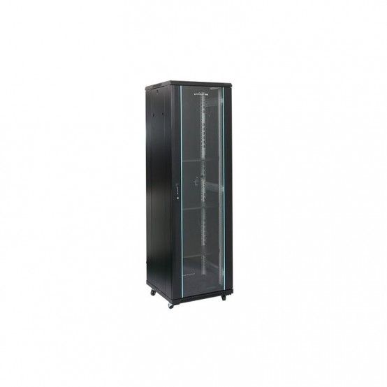 Rack 22U 600x800, montare pe podea, usa din sticla, panouri laterale detasabile si securizate, dezasamblat, culoare negru RAL 9004, DATEUP