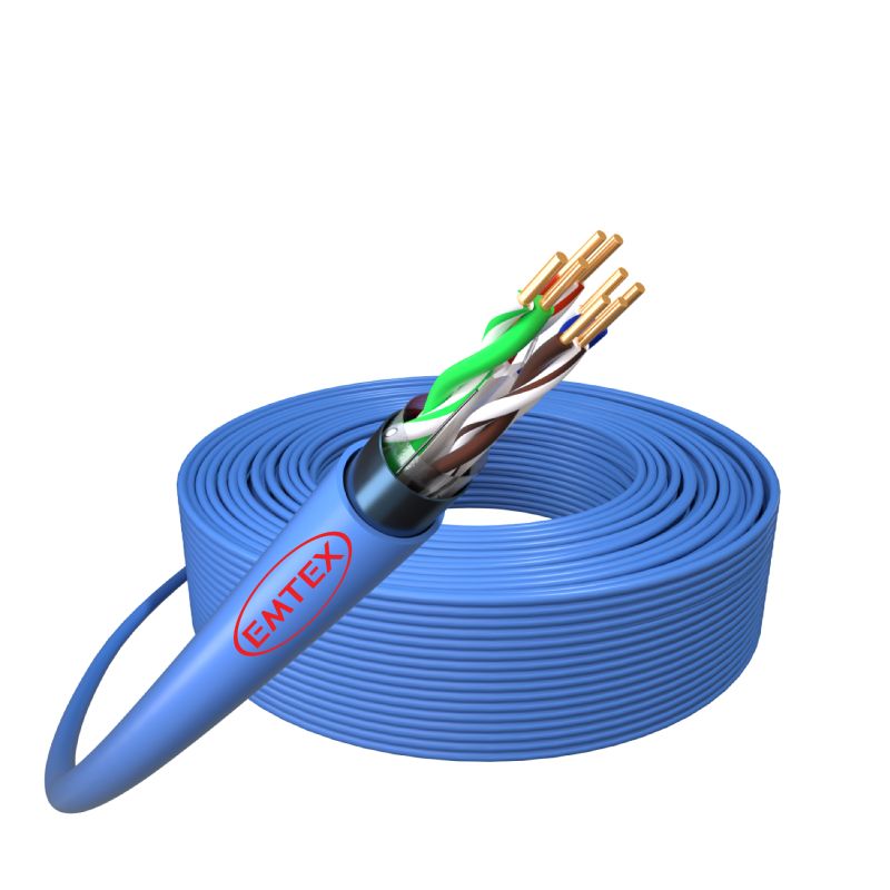 Cablu F/UTP, Cat.6, Cupru, 23AWG/1, manta LSZH, Dca-s2,d2,a1, Fluke Pass, tambur 305m, albastru - Emtex