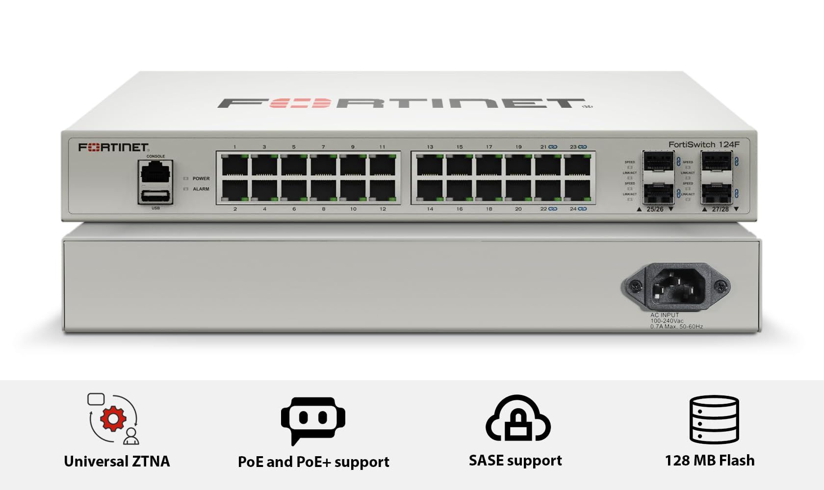 Fortinet FS-124F switch-uri Gestionate L2 Gigabit Ethernet (10/100/1000) 1U Alb