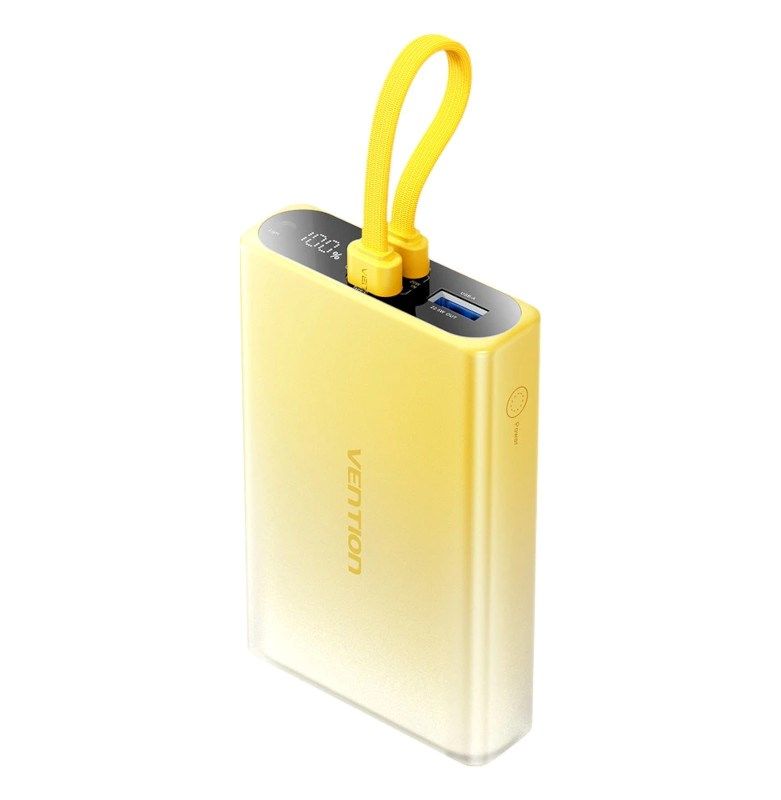 Powerbank Vention 10000 mAh USB-C + Lightning + USB-A 22 5W z wyświetlaczem LED żółty
