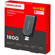 AX1800 Wi-Fi 6 USB Adapter SPEED: 574 Mbps at 2.4 GHz + 1201 Mbps at 5 GHz SPEC: Internal Antenna, USB 3.0 FEATURE: MU-MIMO, OFDMA, Beamforming, WPA3