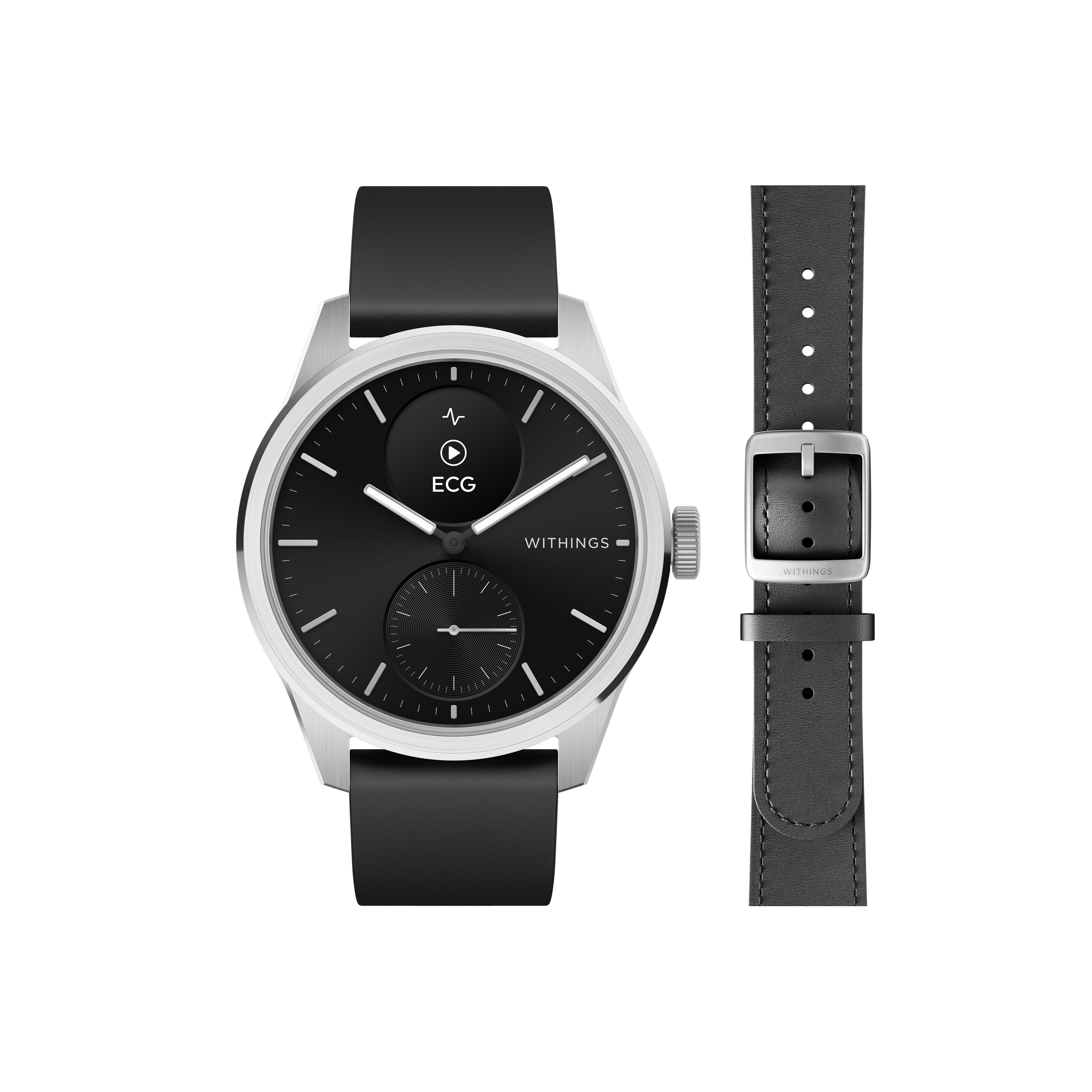 Withings Bundle Scanwatch 2 / 42mm (including Leather wristband Black Noir 20mm) - Black