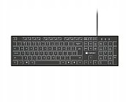 Tastatura Natec cu fir Herring Slim, membrana, iluminare alb taste, lungime cablu 150cm, 105 taste, layout ANSI-ISO, negru