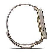 Smartwatch Garmin Venu® X1, Soft Gold cu spate din titan si curea din nailon French Gray