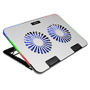 STAND SPACER notebook 17  Gaming, placa metal, 2x125mm LED fans,turatie:1200-1400rpm, 5 trepte Inaltime, RGB 7 jocuri, Suport Telefon, Airflow 86cfm, 2xUSB, Silver, Nivel zgomot 30dBA,  SPNS-Gaming-2F-02  (timbru verde 0.8 lei)