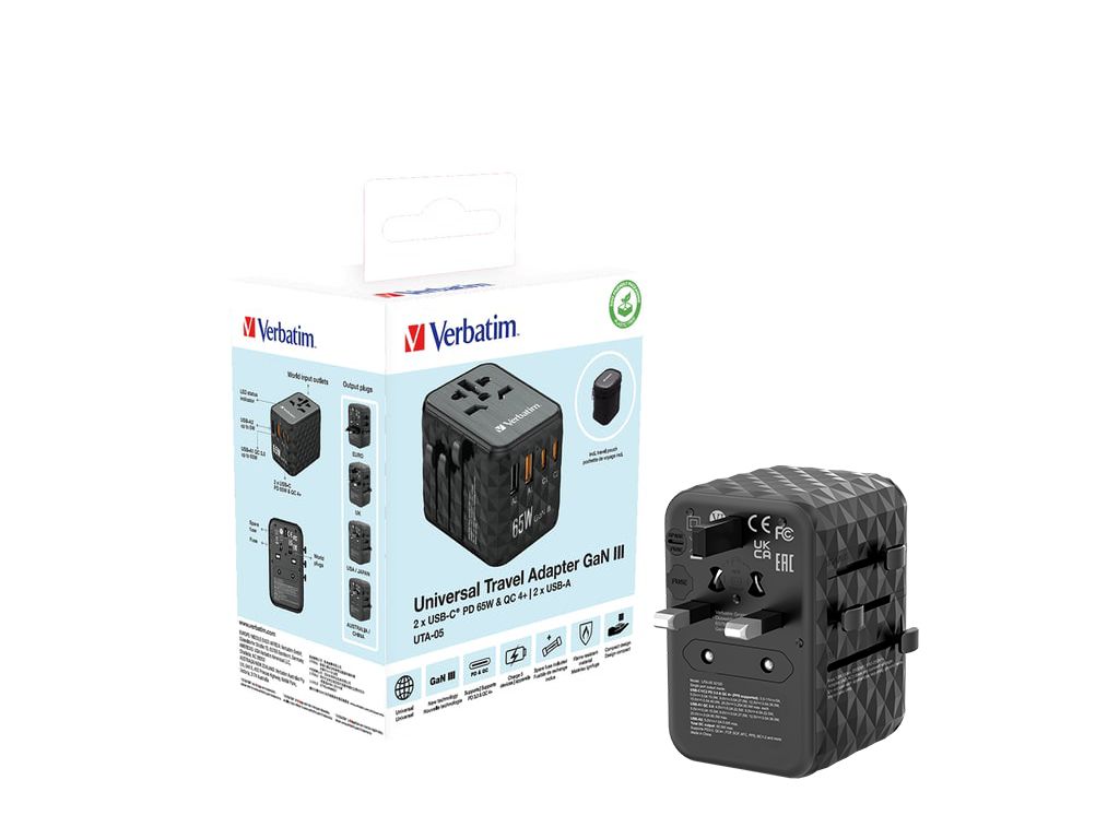 Adaptor universal Verbatim UTA-05, Travel, 65WGaN3, 2 x USB-C PD & QC 4+ & 2 x USB-A ports