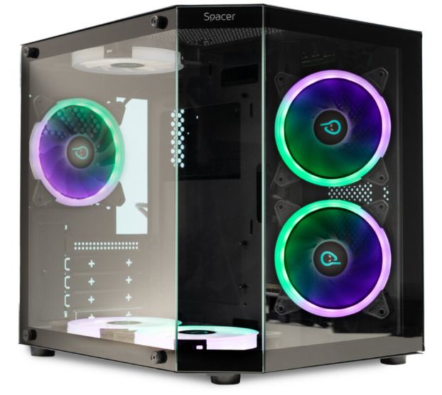 CARCASA  SPACER - gaming, Mini Tower, mATX,  AQUARIUM , fara sursa, sticla securizata, USB 3.0 x 1, USB Type-C x 1, HD-Audio, Jack 3.5mm x 1, PSU shroud, black  SPCS-GC-AQUARIUM-BK