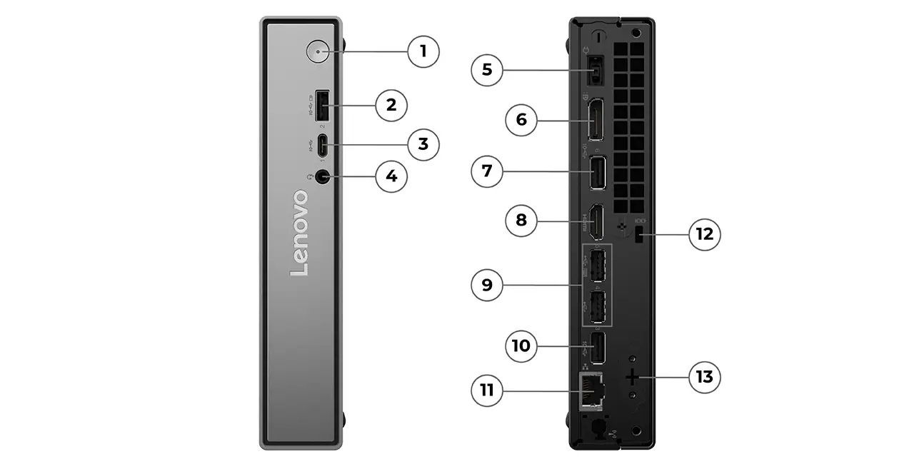 Desktop PC Lenovo ThinkCentre neo 50q Gen 5 Tiny Tiny (1L), Intel Core 5 210H (8 C / 12 T, 2.2 GHz - 4.8 GHz, 12 MB cache, Nespecificat), 16 GB DDR5, 1 TB SSD, Fara unitate optica, Intel Graphics Partajata, 90 W, Fara sistem de operare
