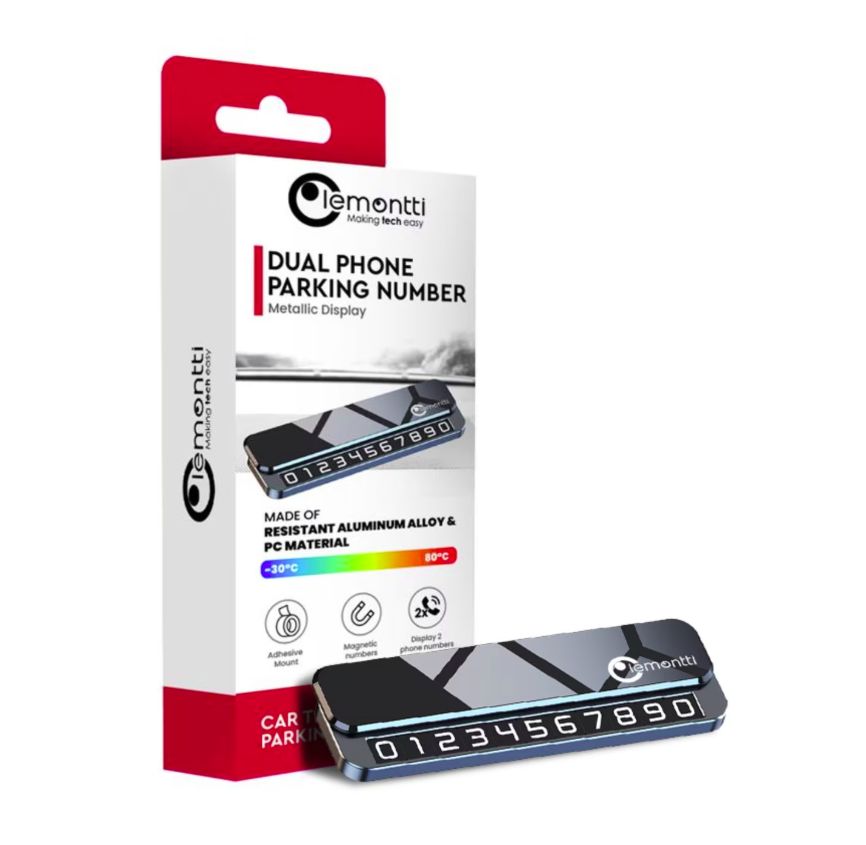 Lemontti Suport auto numar telefon parcare, 2 numere telefon schimbabile, aluminiu, cifre magnetice fluorescente, Negru