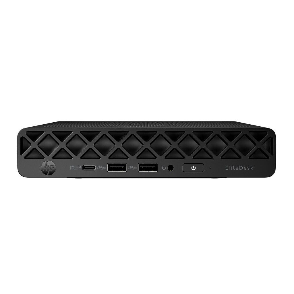 Desktop PC HP EliteDesk 8 Mini G1i Mini PC, Intel 265 (20 C / 20 T, 2.40 GHz - 5.3 GHz, 30 MB cache, 182 W), 32 GB DDR5, 1 TB SSD, Fara unitate optica, Intel Graphics Partajata, Adaptor extern 120 W, Windows 11 Pro