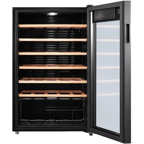 Vitrina vinuri Tesla RW092M, 93L, H84.5Control electronic, rafturi lemn, 34 sticle, negru