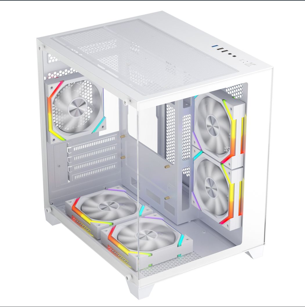 Carcasa 1stPLAYER® Gaming BV5-wh, 5 ventilatoare aRGB plus PWM, Micro-ATX, telecomanda, alb