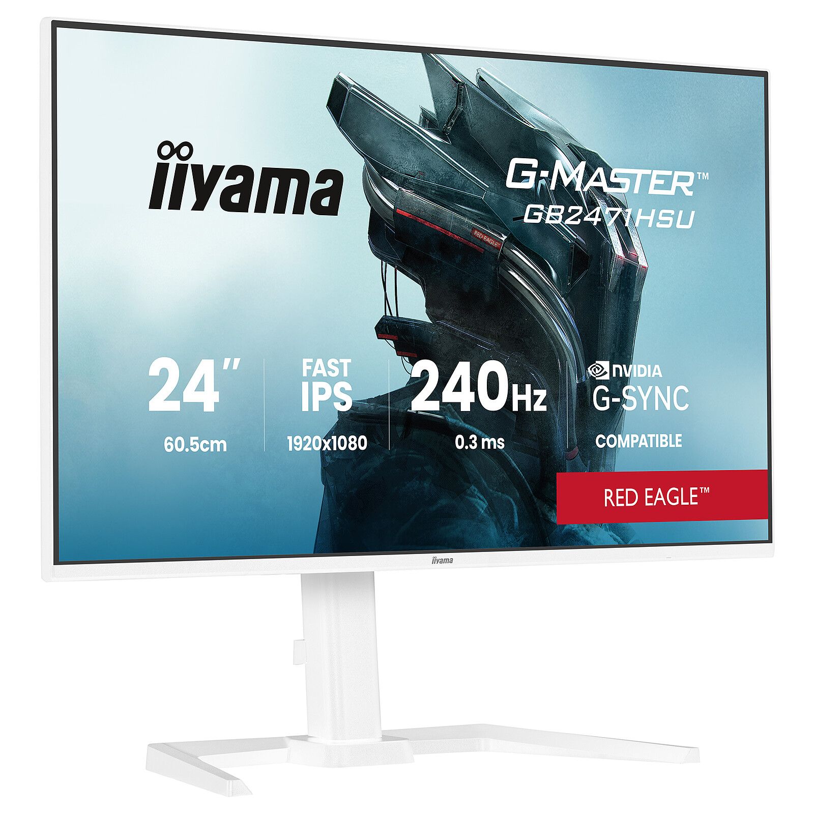 iiyama GB2471HSU-W1 Monitor de gaming G-Master 23,8  IPS FHD 240Hz 2xHDMI DP USB-C Adaptive G-SYNC alb