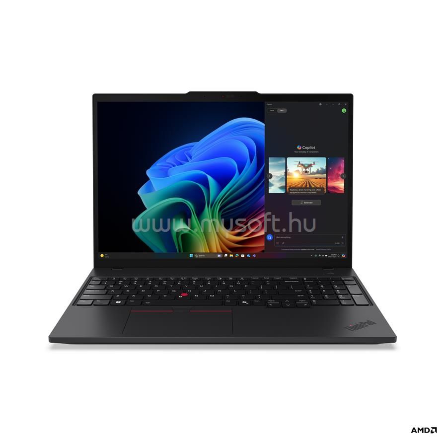 Laptop Lenovo ThinkPad T16 Gen 4 21QN001PHV, 16 inch 1920 x 1200, AMD Ryzen AI 5 340 (6 C / 12 T, 2.0 GHz - 4.8 GHz, N/A cache, 28 W), 32 GB DDR5, 512 GB SSD, AMD Radeon Graphics, Windows 11 Pro, Tastatura US, Negru