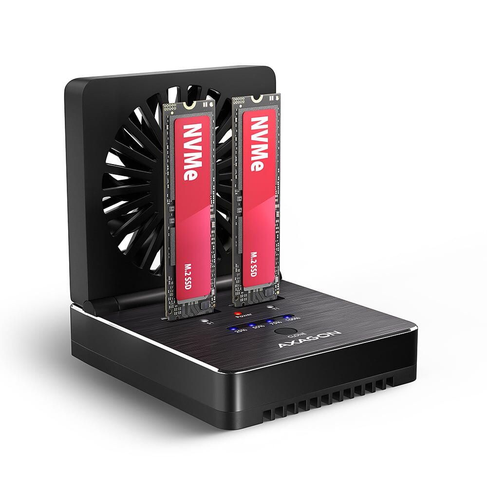 Docking station ADSA-M2C22, Clone Master Dock pentru 2xNVMe M.2 SSD, USB-C 20Gbps, Plug-and-Play, Negru